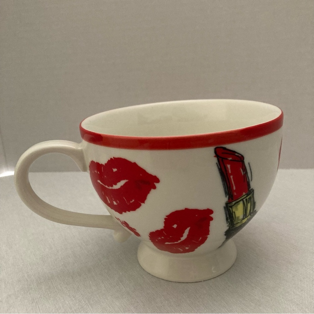 Brighton Lips & Lipstick Pedestal Coffee Mug Red Kiss Love Print Cup - Picture 3 of 13